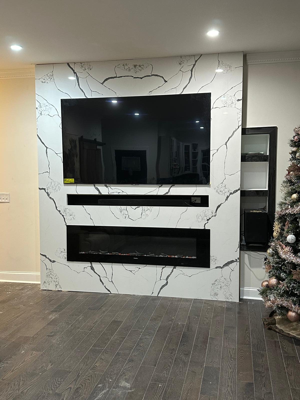 Custom Marble Feature Wall with Fireplace